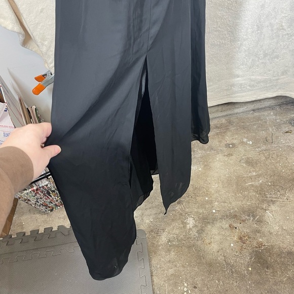 Dave & Johnny full length black chiffon maxi dress womens 10 slits whimsigoth - Picture 3 of 10